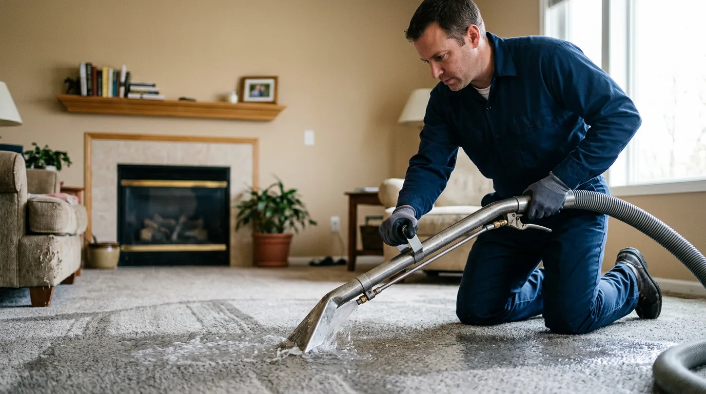 Water damage restoration technician working near Woodbridge, CT